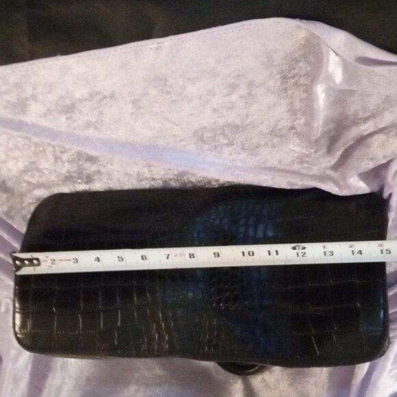 Guess Black Faux Leather Croc Design Structured Tote Bag with Metal Accents - Picture 11 of 14